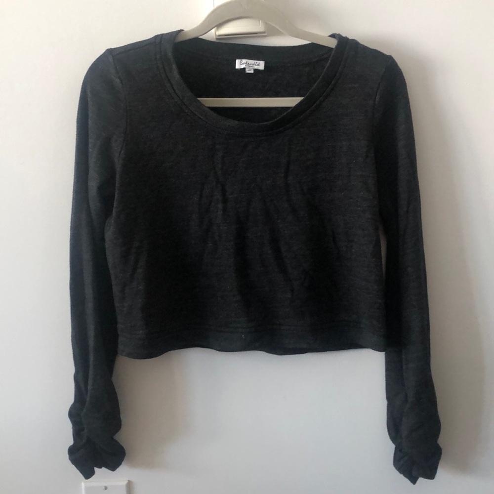 Splendid gray ruched sleeve cropped sweatshirt XS